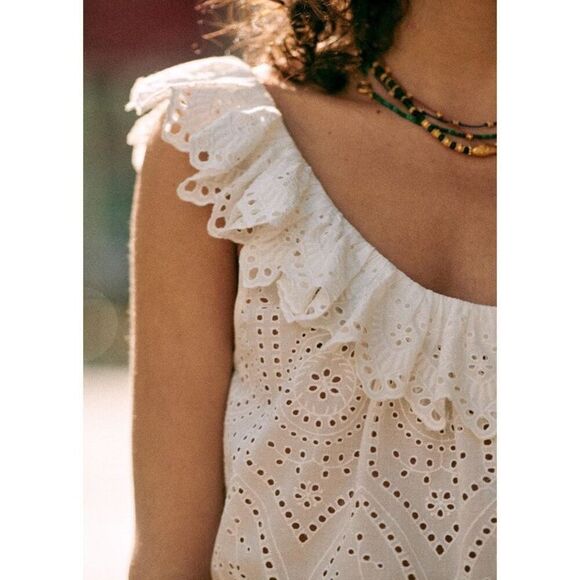 Sézane Rosa Eyelet Top Blouse In Ecru White Size Small - Picture 3 of 7